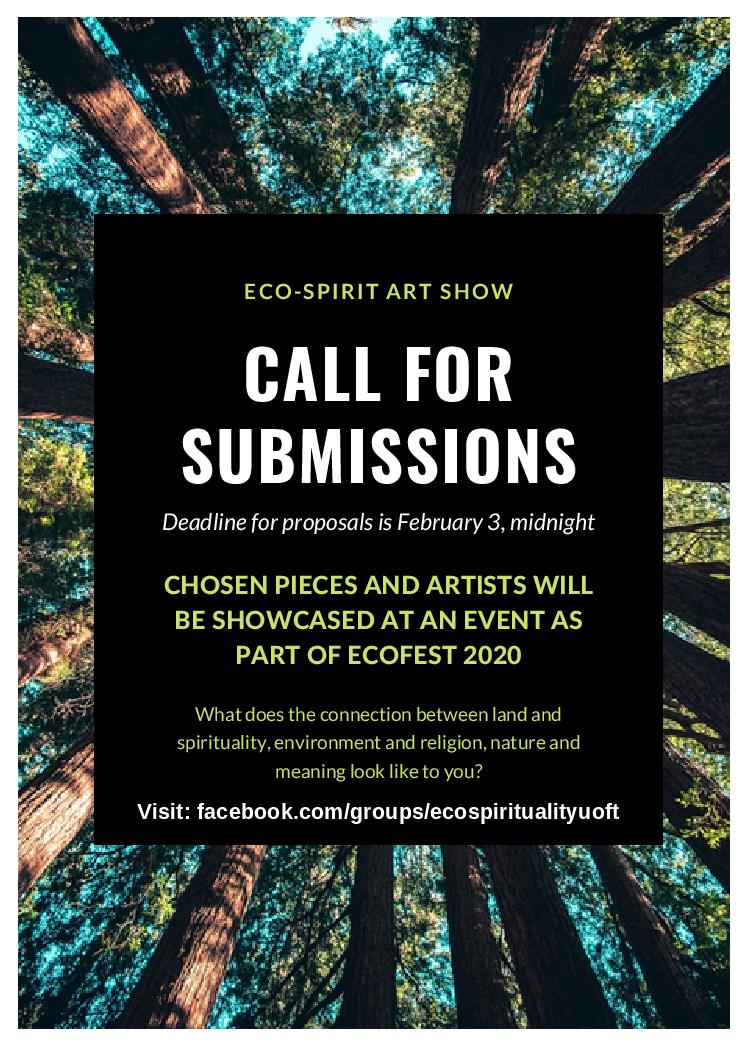 poster with image of trees and text, Eco-Spirit Art Show Call for Submissions