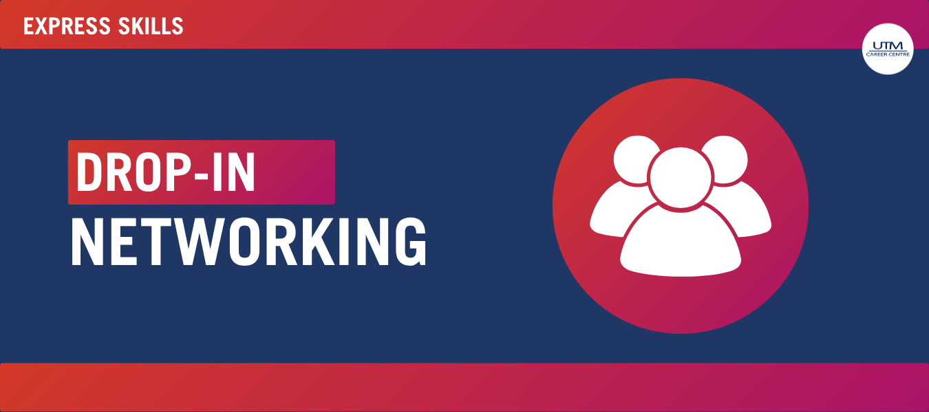 Promotional graphic for a Networking drop-in. Includes the phrase 'Express Skills' and an icon of a briefcase inside a red-orange circle.