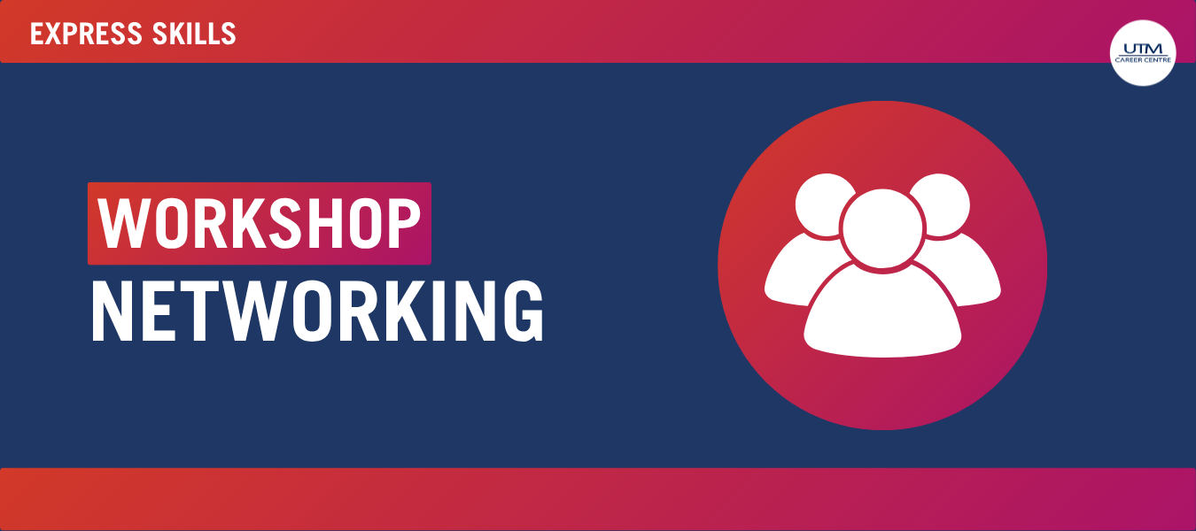Promotional graphic for a Networking workshop. Includes the phrase 'Express Skills' and an icon of three people inside a red-orange circle.